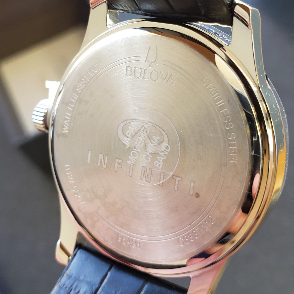 Bulova 96A28 Men's Wrist Watch with Black Leather Band INFINITI Logo RARE New